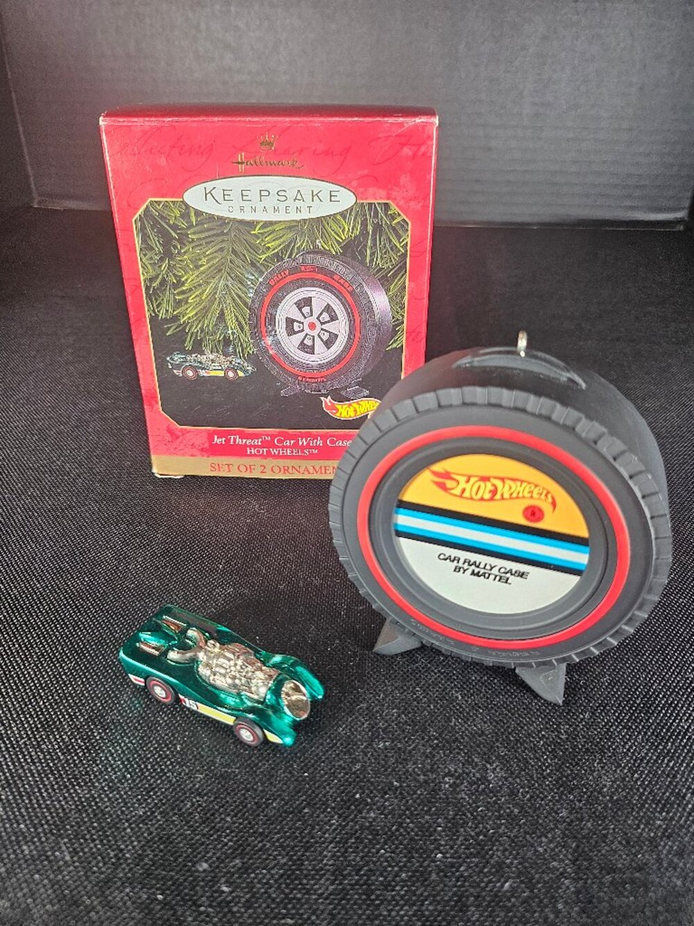 Vintage 1999 Hallmark Keepsake Ornament Hot Wheels Jet Threat Car With Case